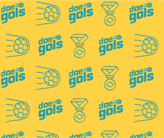 fundo amarelo escrito "doe gols" várias vezes por toda a imagem