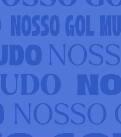 fundo azul coberto pela frase "nosso gol muda tudo" várias vezes